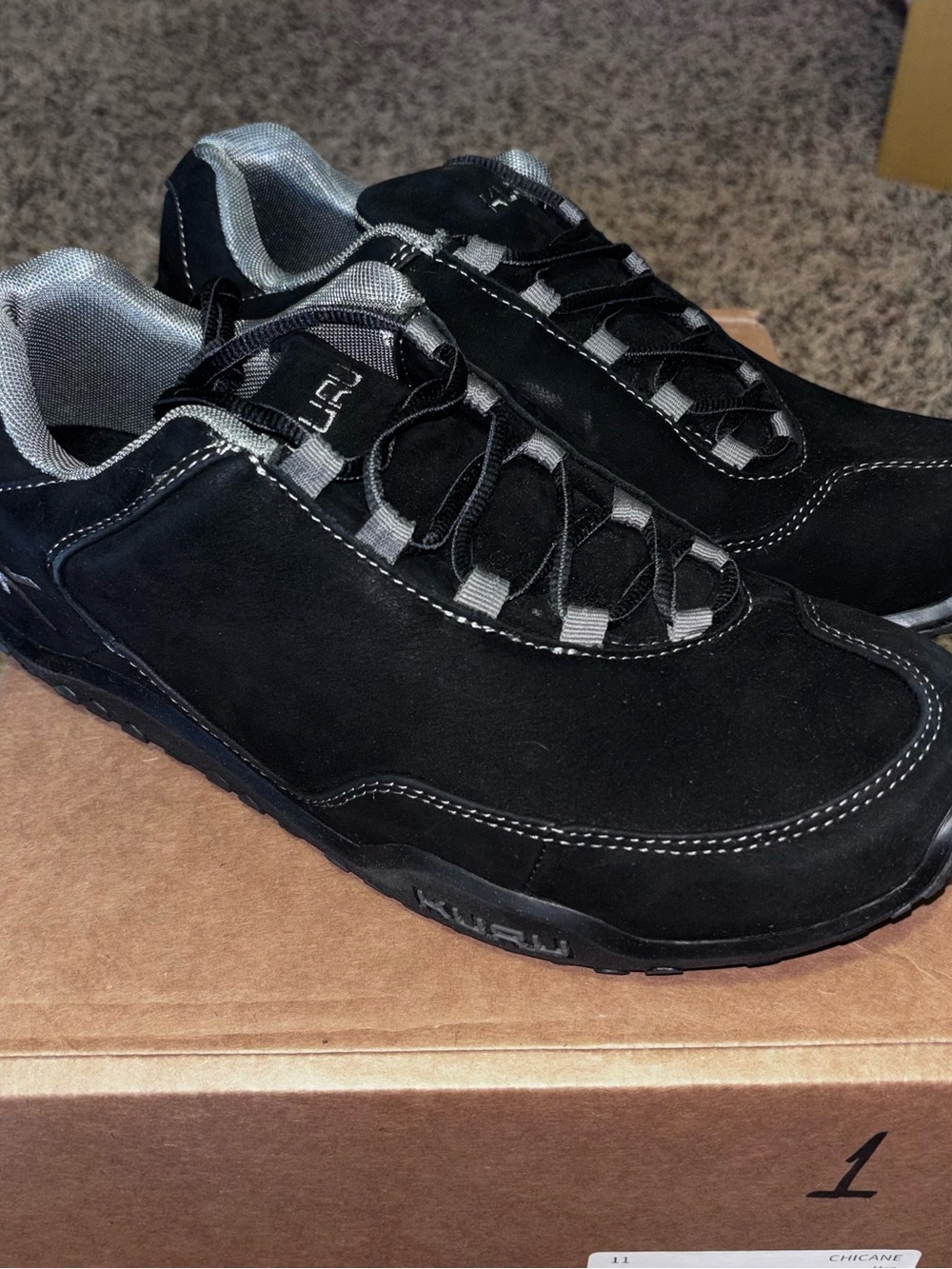 KURU Mens Chicane Sneaker 11 Wide Black Leather Hiking Walking Casual Shoe